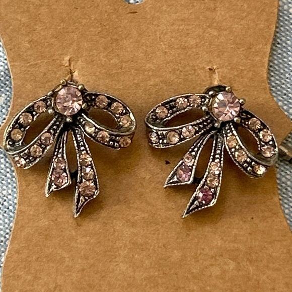 Vintage Pomerantz Bow Shaped Pink Rhinestone Women’s Cufflinks 
7/8" x 7/8". - Picture 1 of 6